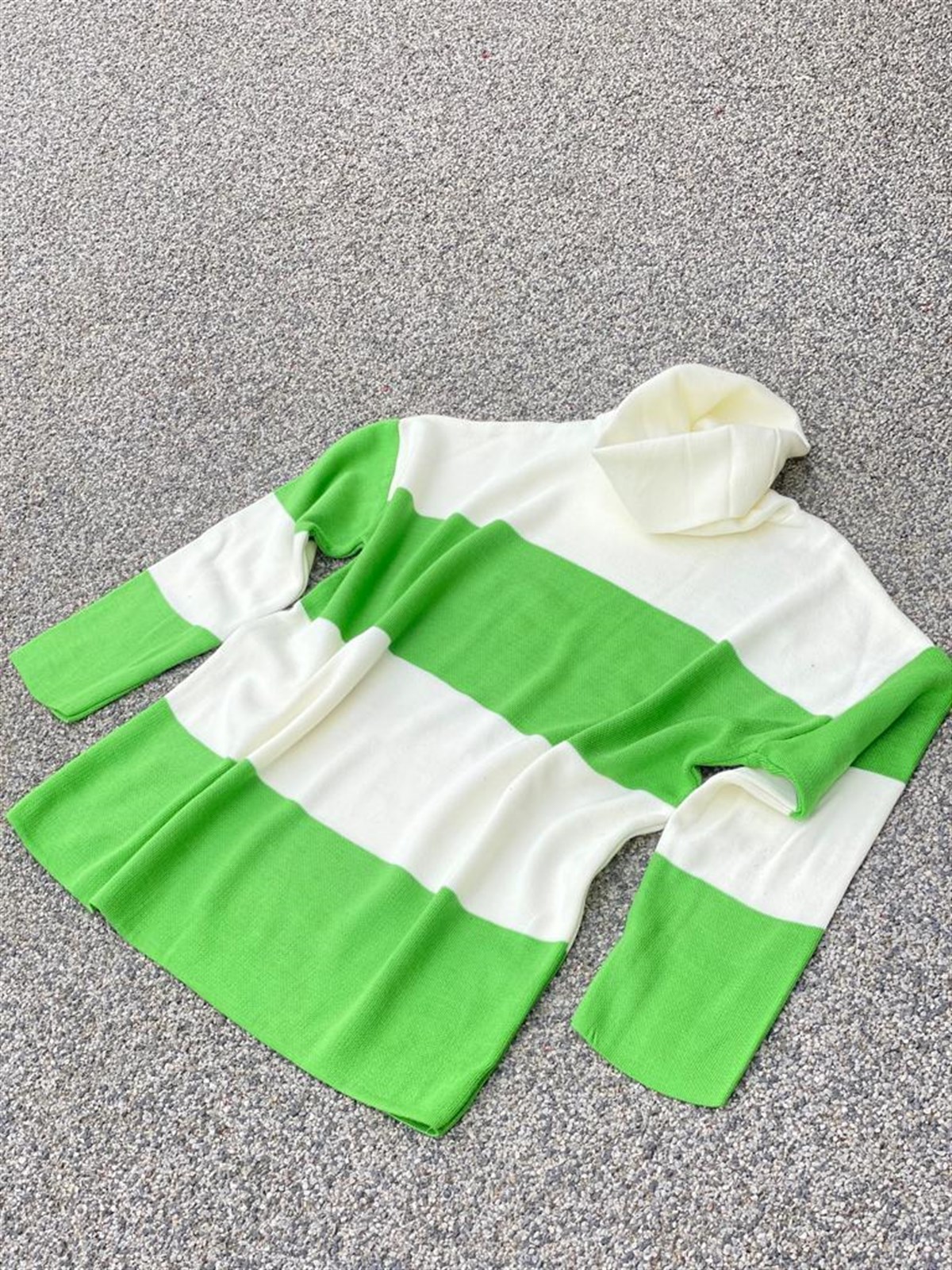 Kalın Çizgili Çelik Örgülü Oversize Kazak (Yeşil)