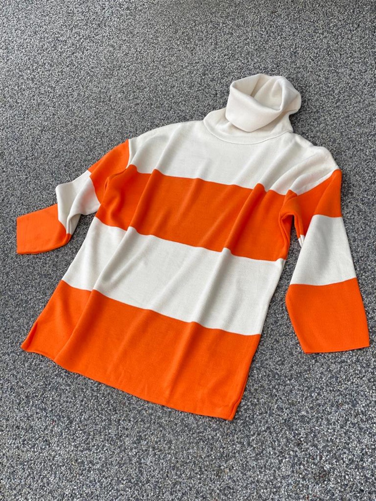 Kalın Çizgili Çelik Örgülü Oversize Kazak (Oranj)