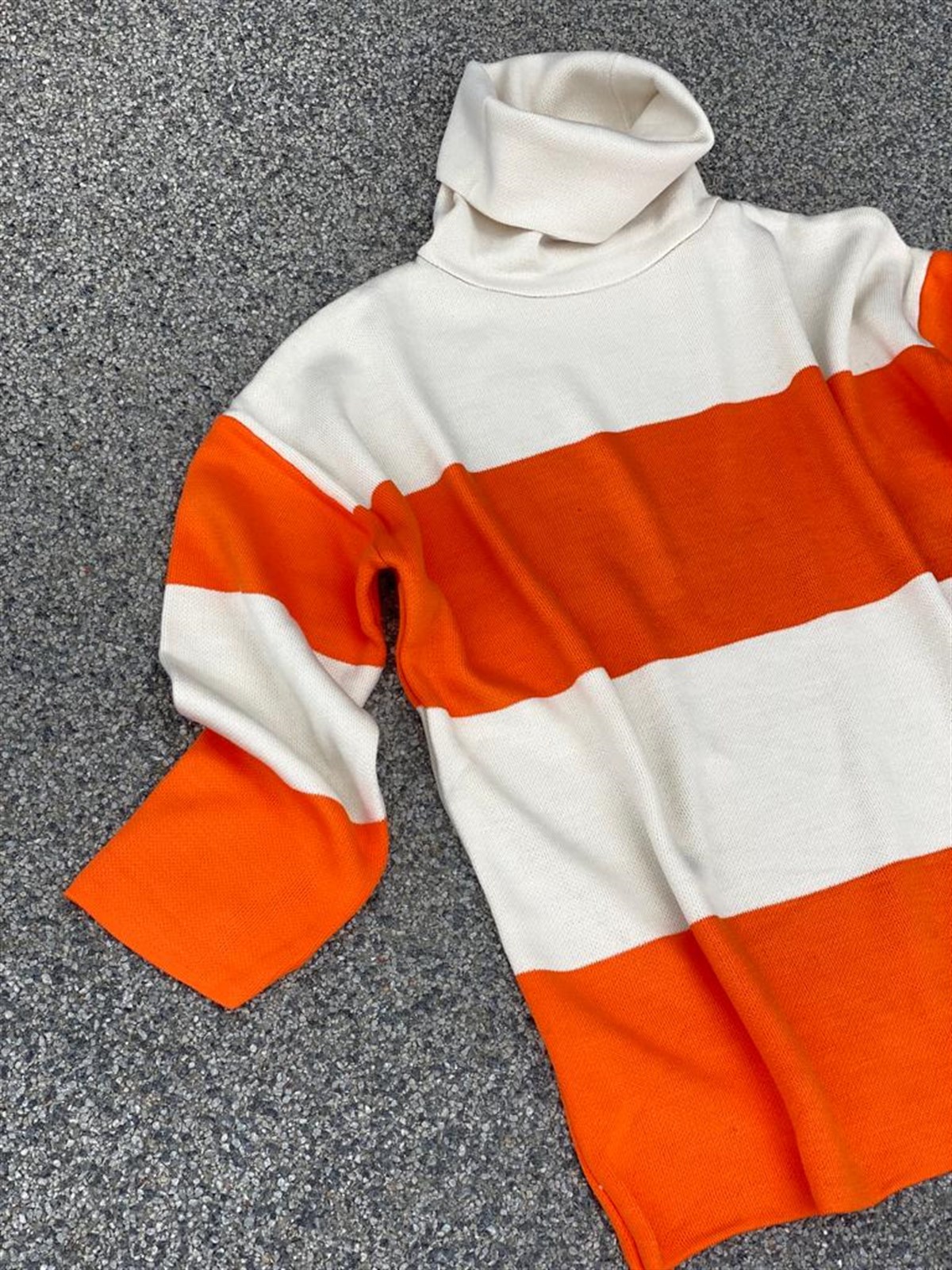 Kalın Çizgili Çelik Örgülü Oversize Kazak (Oranj)