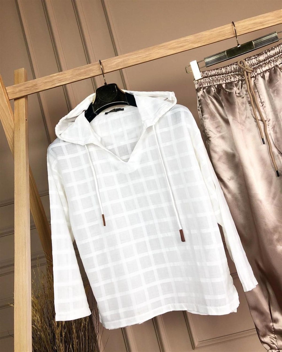 Kapşonlu Poplin Kumaş Bluz