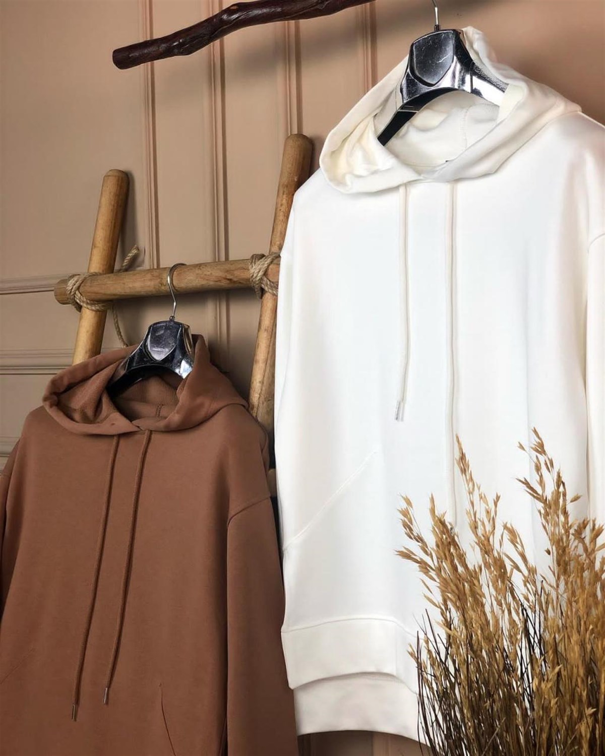 Kapşonlu Tunik Sweatshirt (BEYAZ & CAMEL)