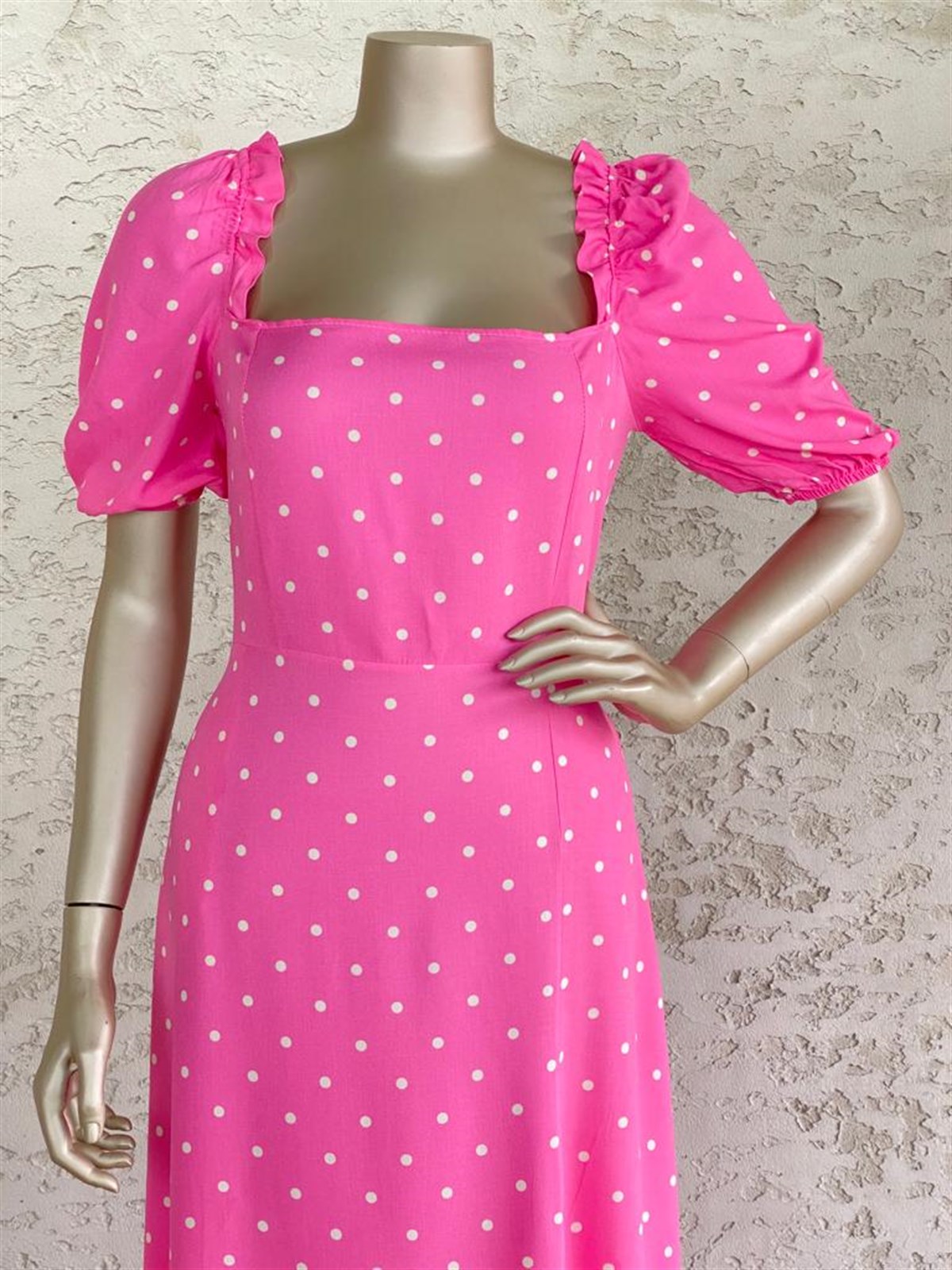 Karpuz Kol Puantiyeli Elbise (Pembe)