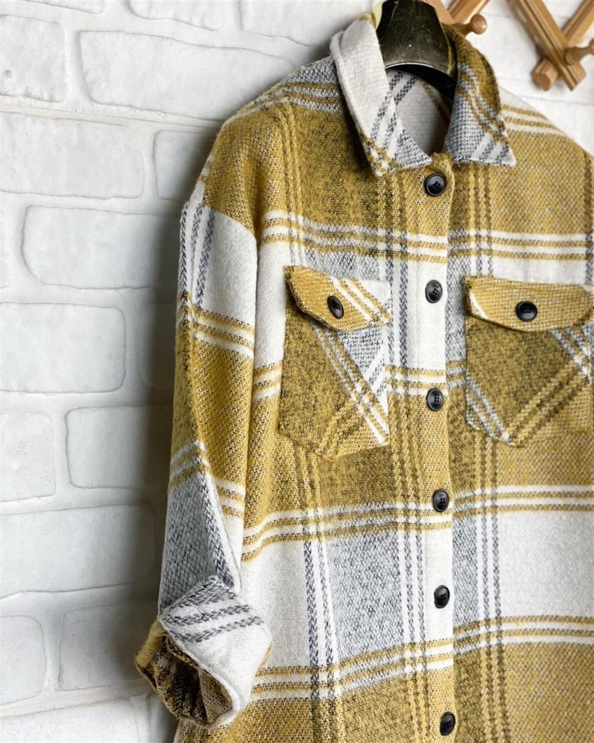 Kaşe Oversize Hardal Gömlek Ceket