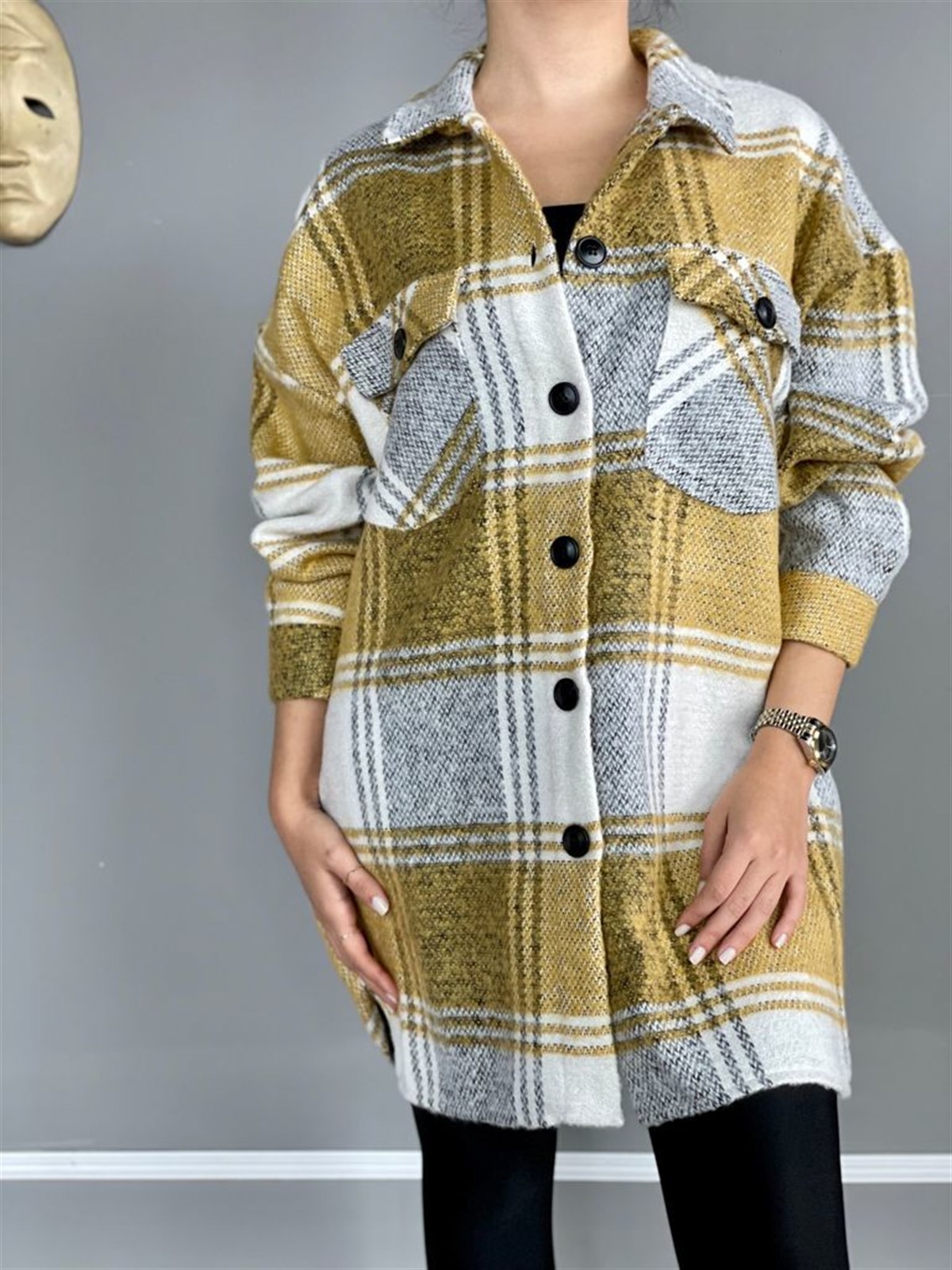 Kaşe Oversize Hardal Gömlek Ceket