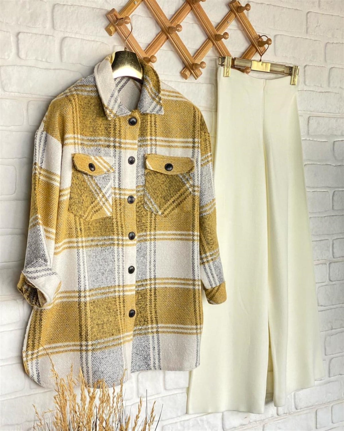 Kaşe Oversize Hardal Gömlek Ceket