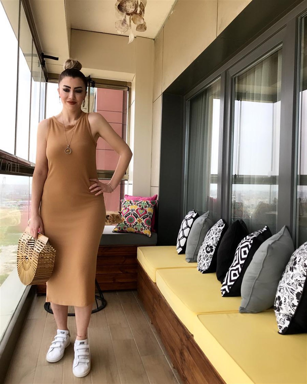 Kaşkorse Kumaş Midi Boy Elbise (KAHVE)