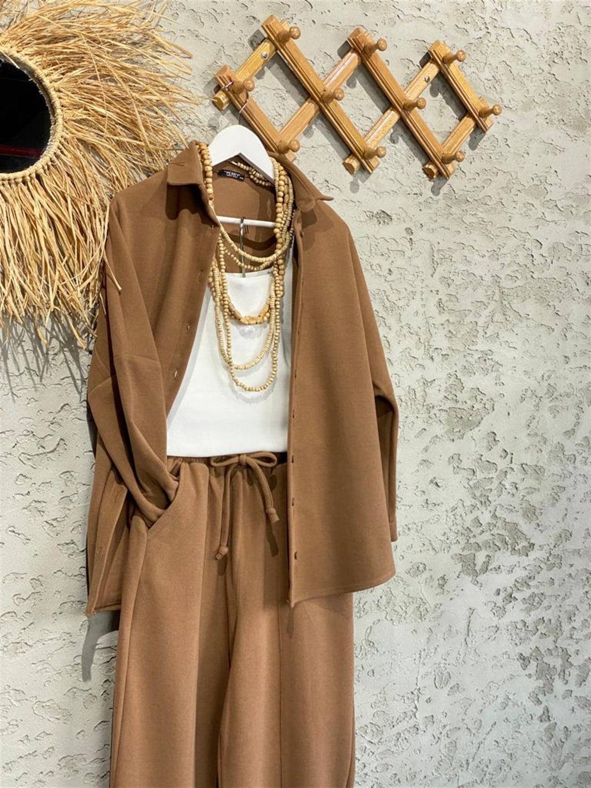 Kaşmir Doku Şalvar Model Takım (Sütlü Kahve)