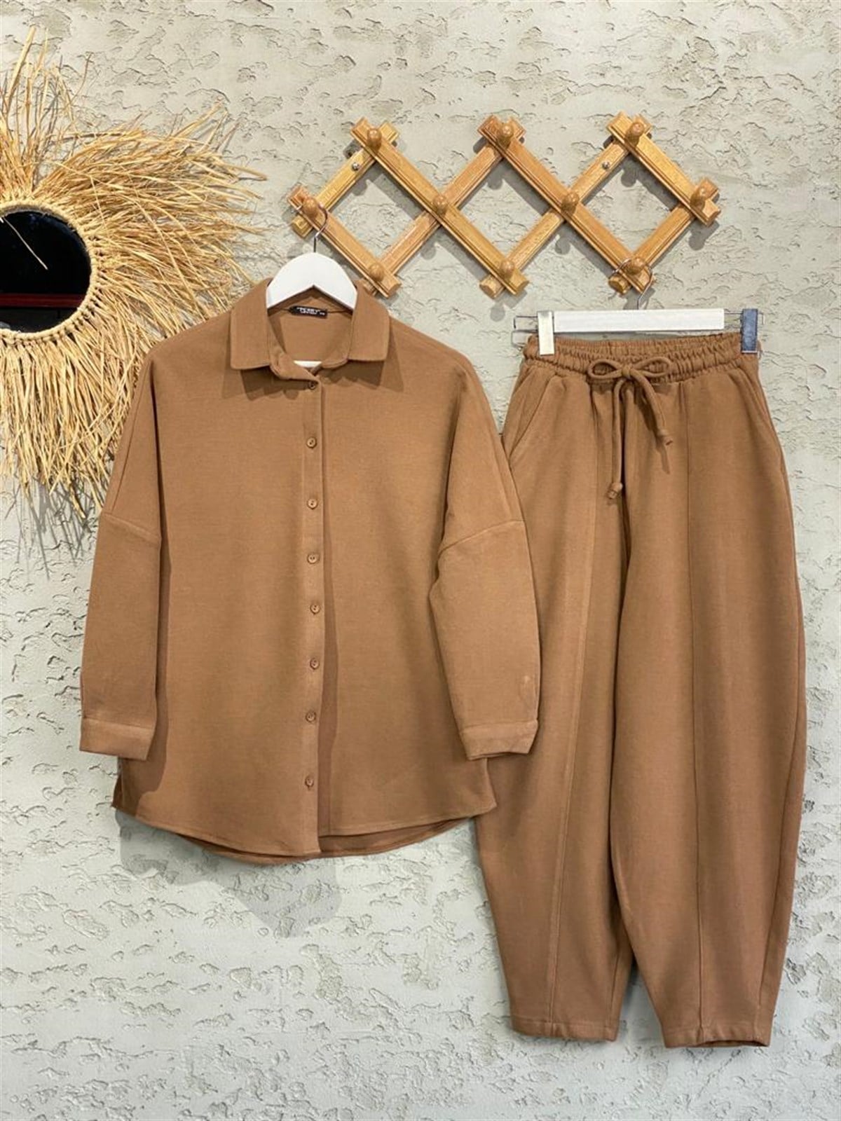 Kaşmir Doku Şalvar Model Takım (Sütlü Kahve)