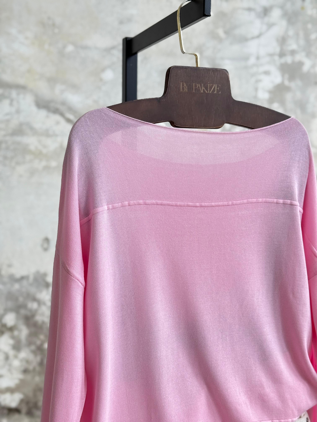 Kayık Yaka Merserize Kazak (Pembe)
