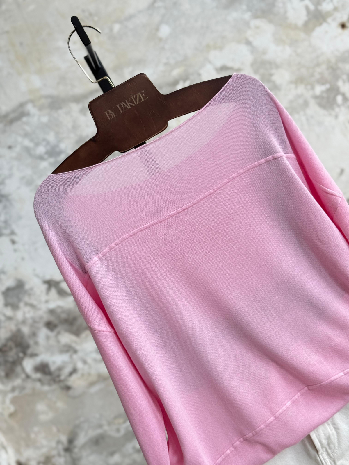 Kayık Yaka Merserize Kazak (Pembe)