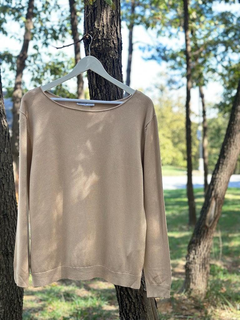 Kayık Yaka Yırtmaçlı Basic Merserize Kazak (Camel)