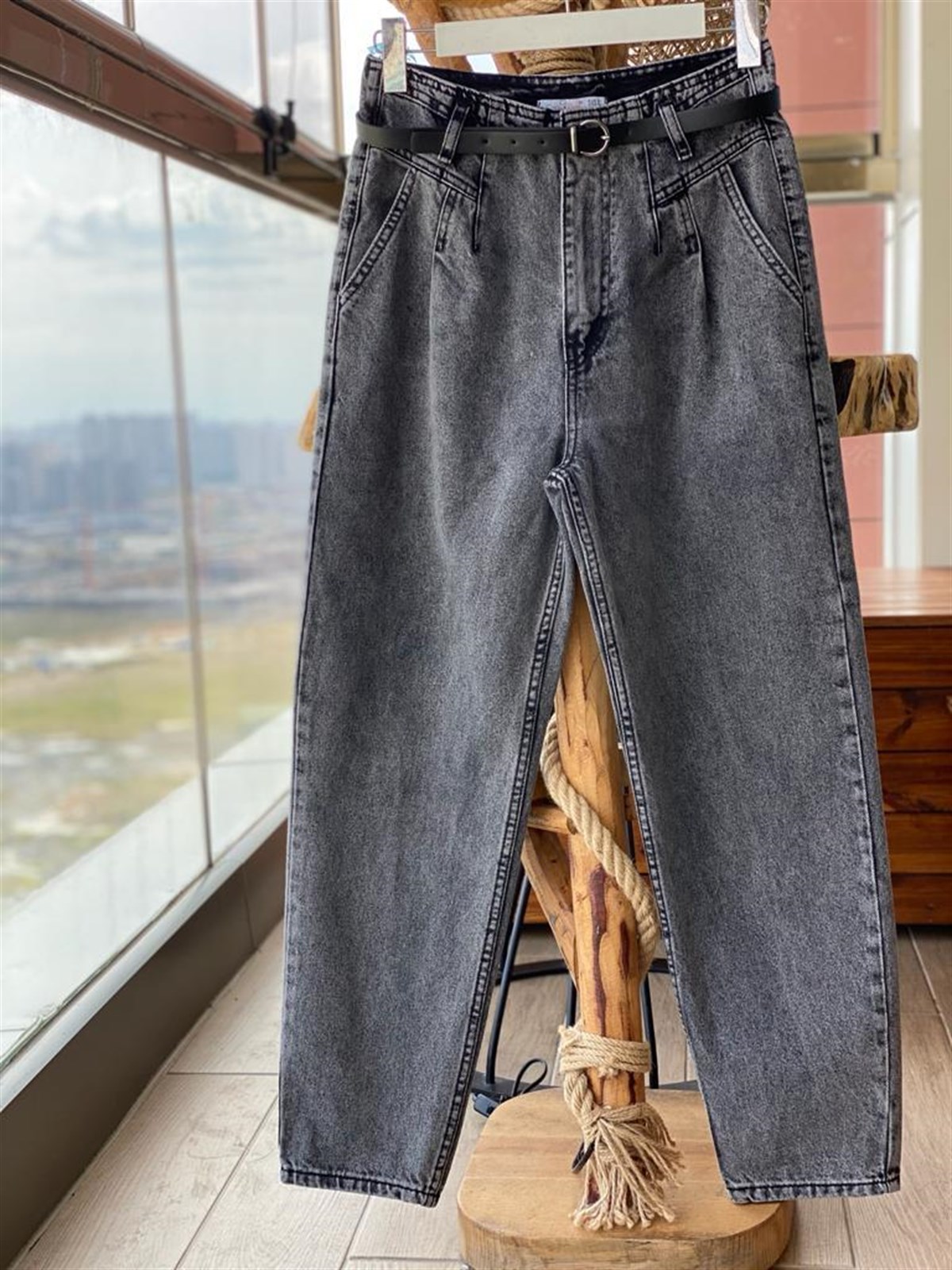 Kemerli Kot Pantolon (GRİ)