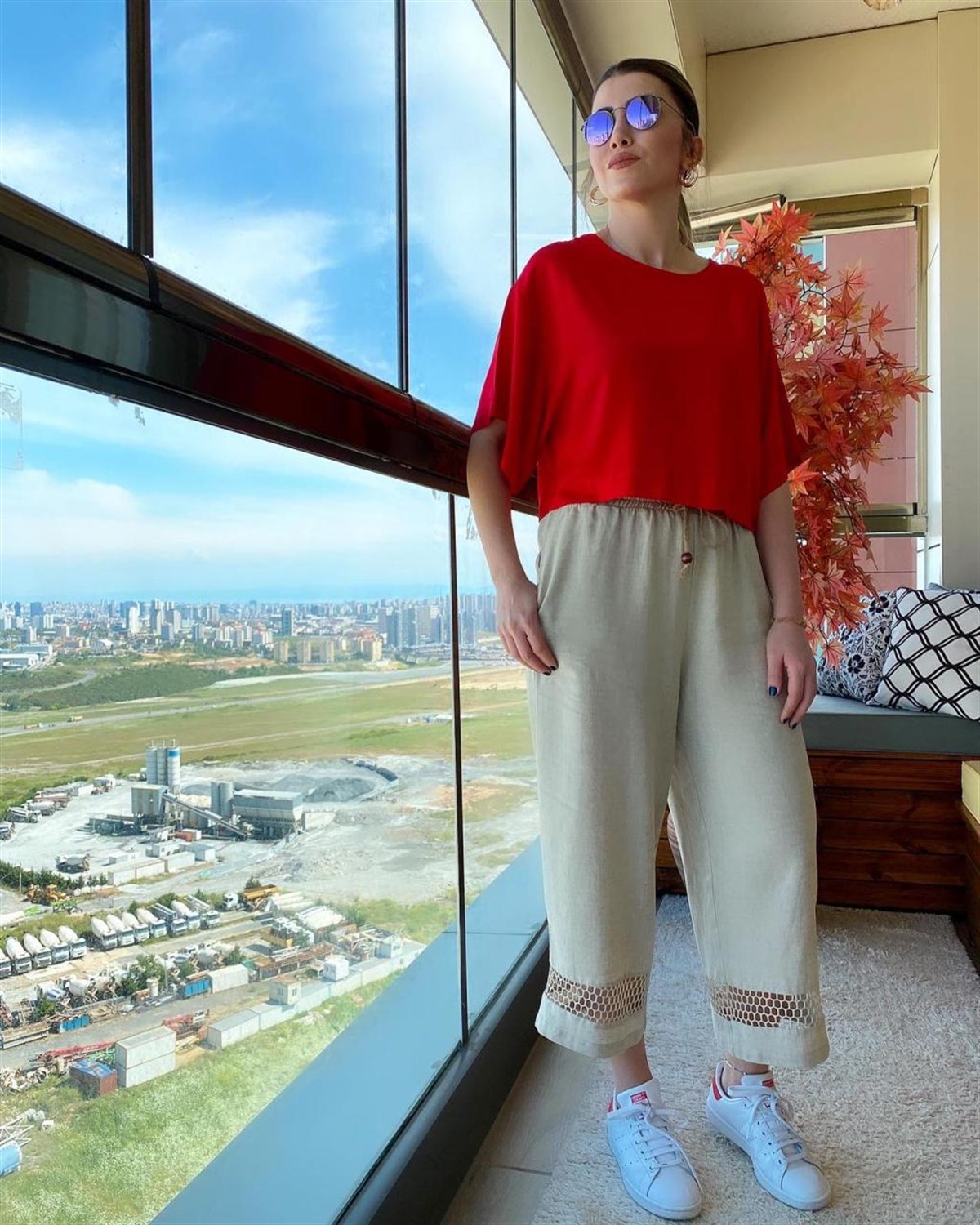 Keten Kumaş File Detalı Pantolon