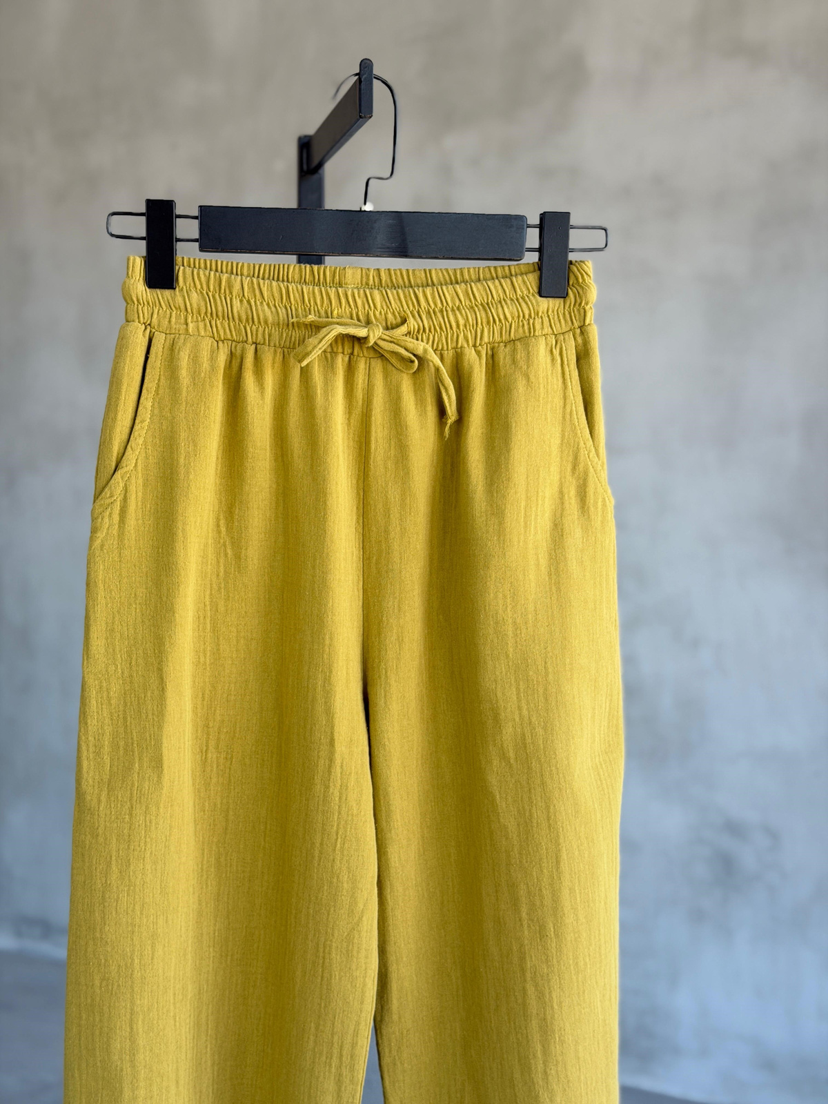 Keten Paçası Pileli Pantolon (Olive)