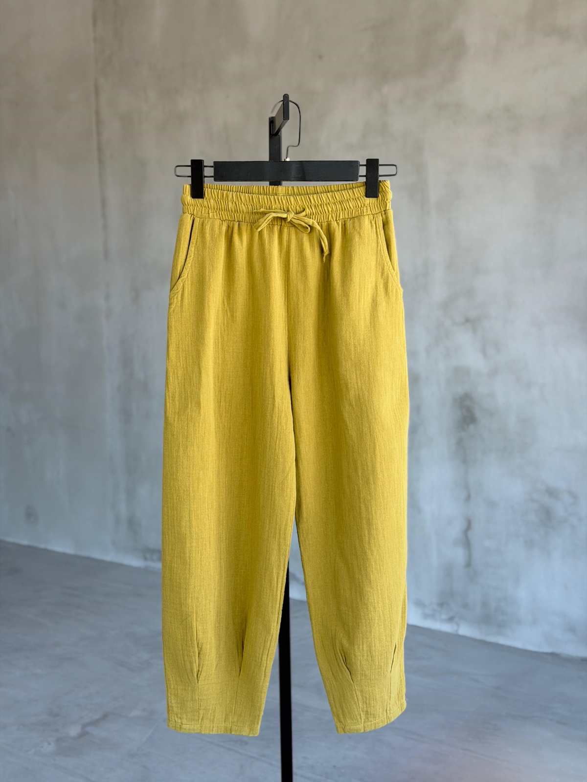 Keten Paçası Pileli Pantolon (Olive)