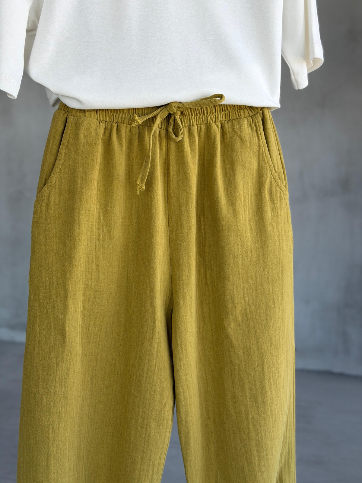 Keten Paçası Pileli Pantolon (Olive)