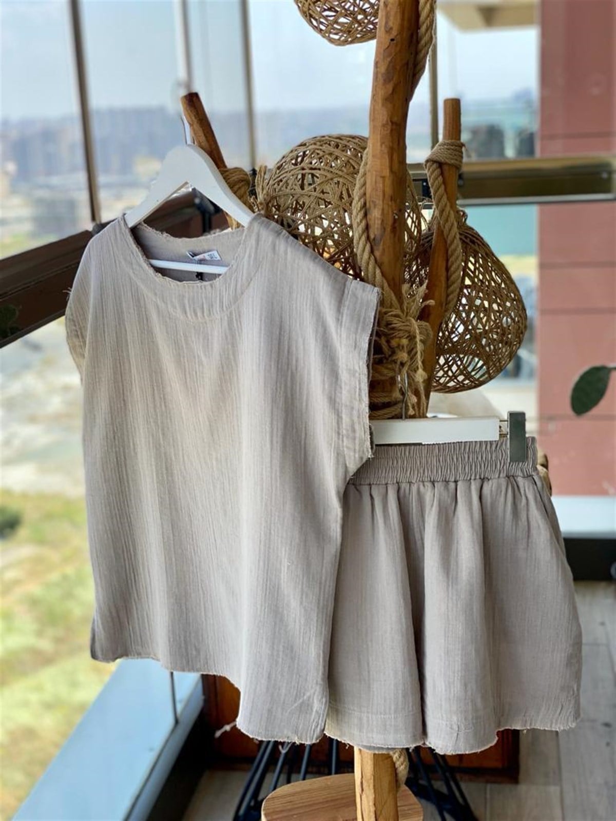 Keten Şortlu Takım (Gri)
