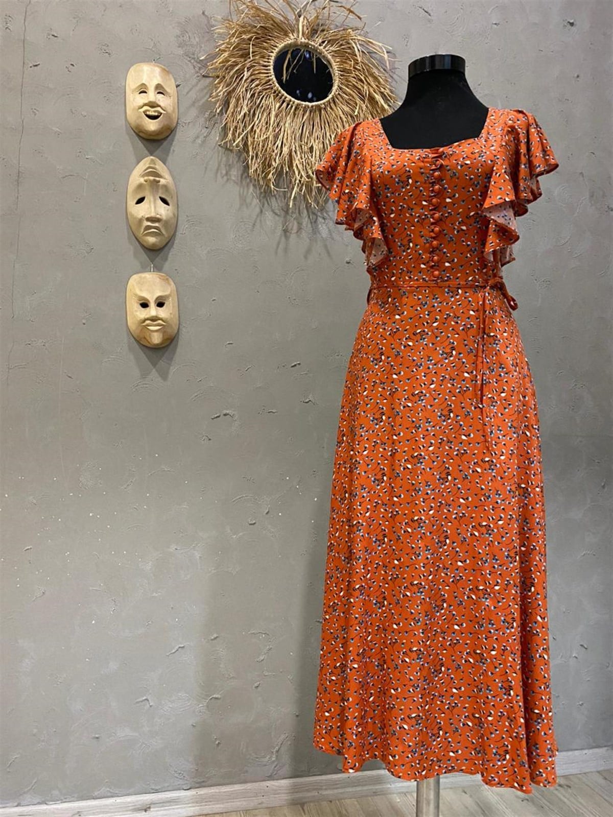 Kollar Fırfır Detaylı Romantik Elbise (ORANJ)