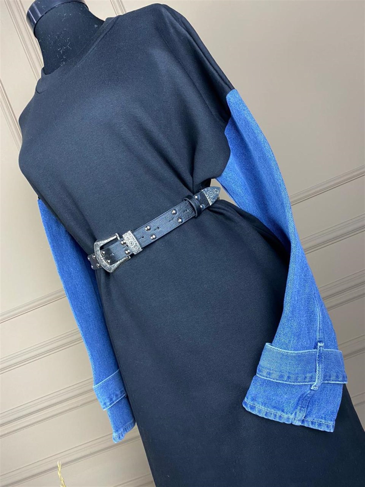 Kolu Jean Detaylı Sweat Elbise