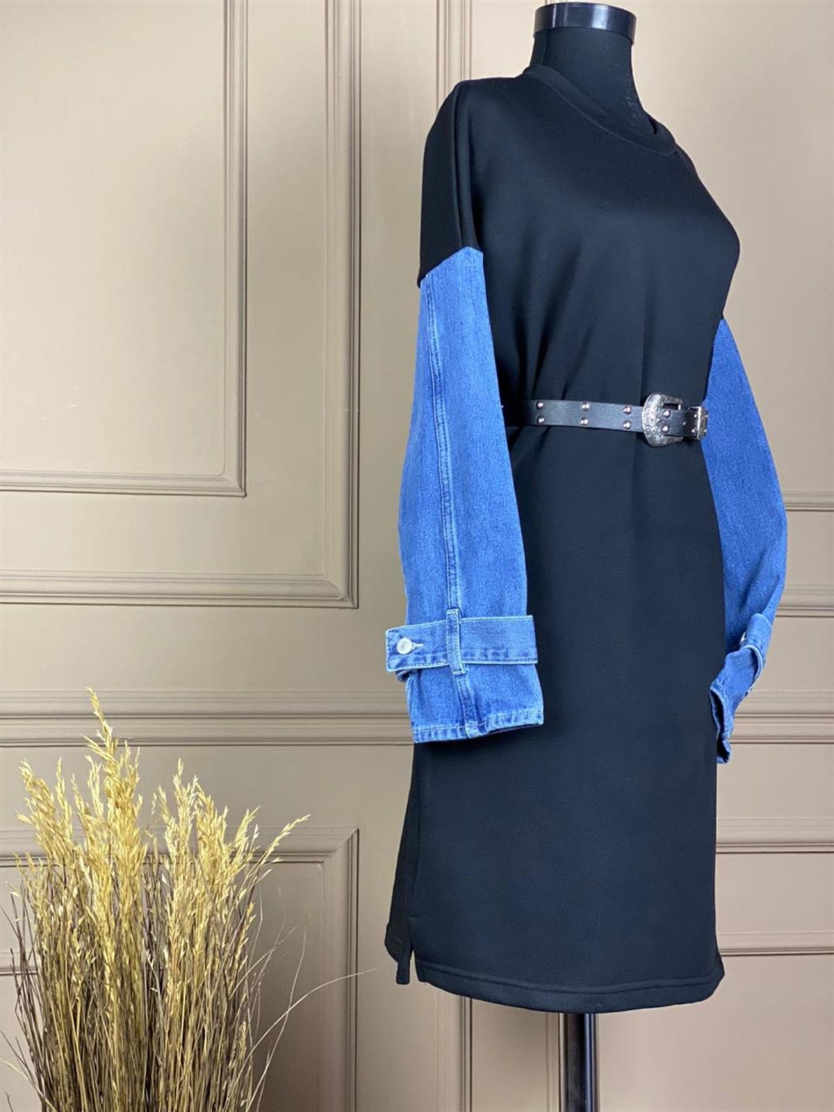 Kolu Jean Detaylı Sweat Elbise