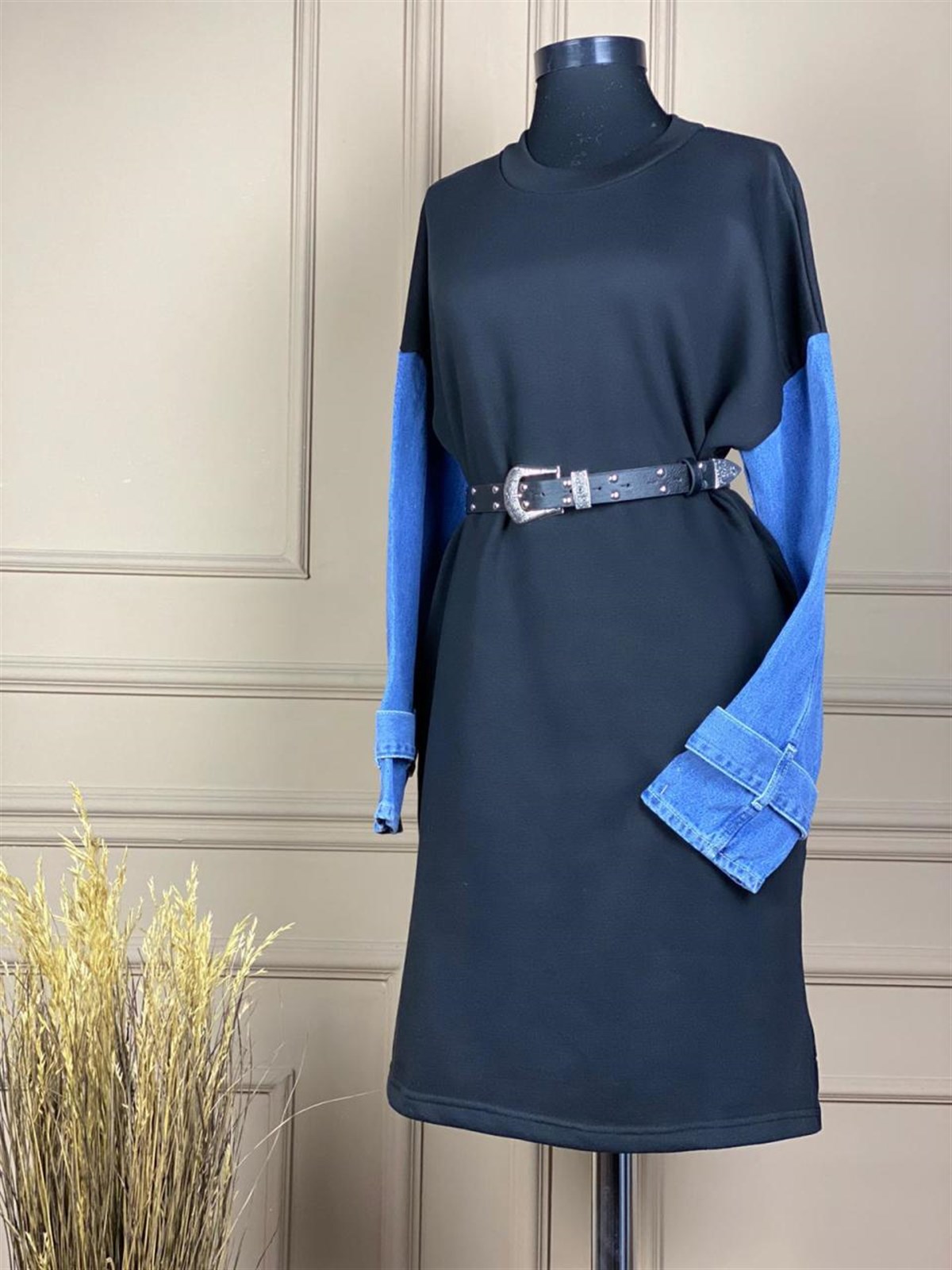 Kolu Jean Detaylı Sweat Elbise
