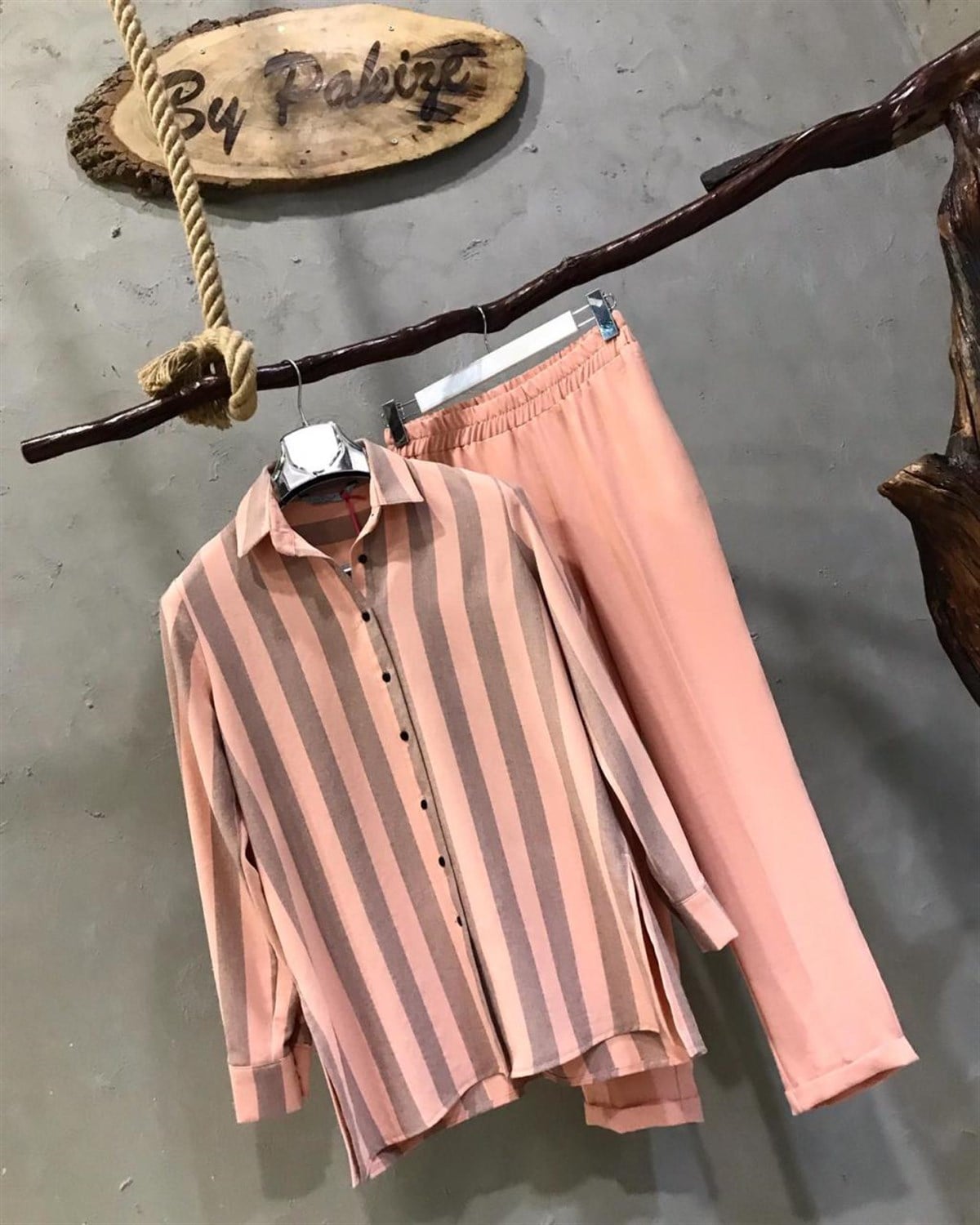 Krep Kumaş Tunik Gömlek Takım ( YEŞİL&PEMBE)