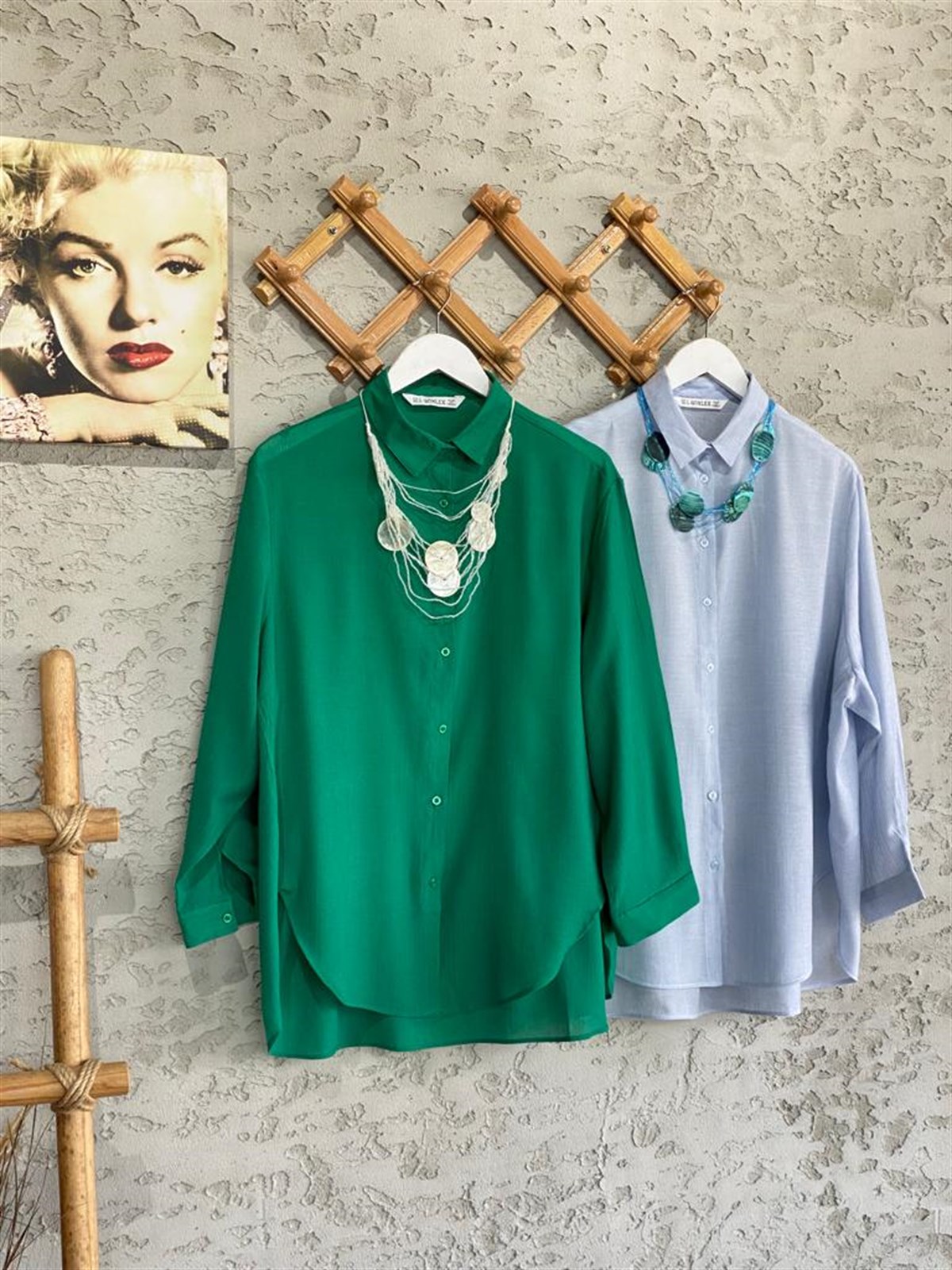 Krinkıl Doku Oversize Gömlek (Benetton Yeşil)