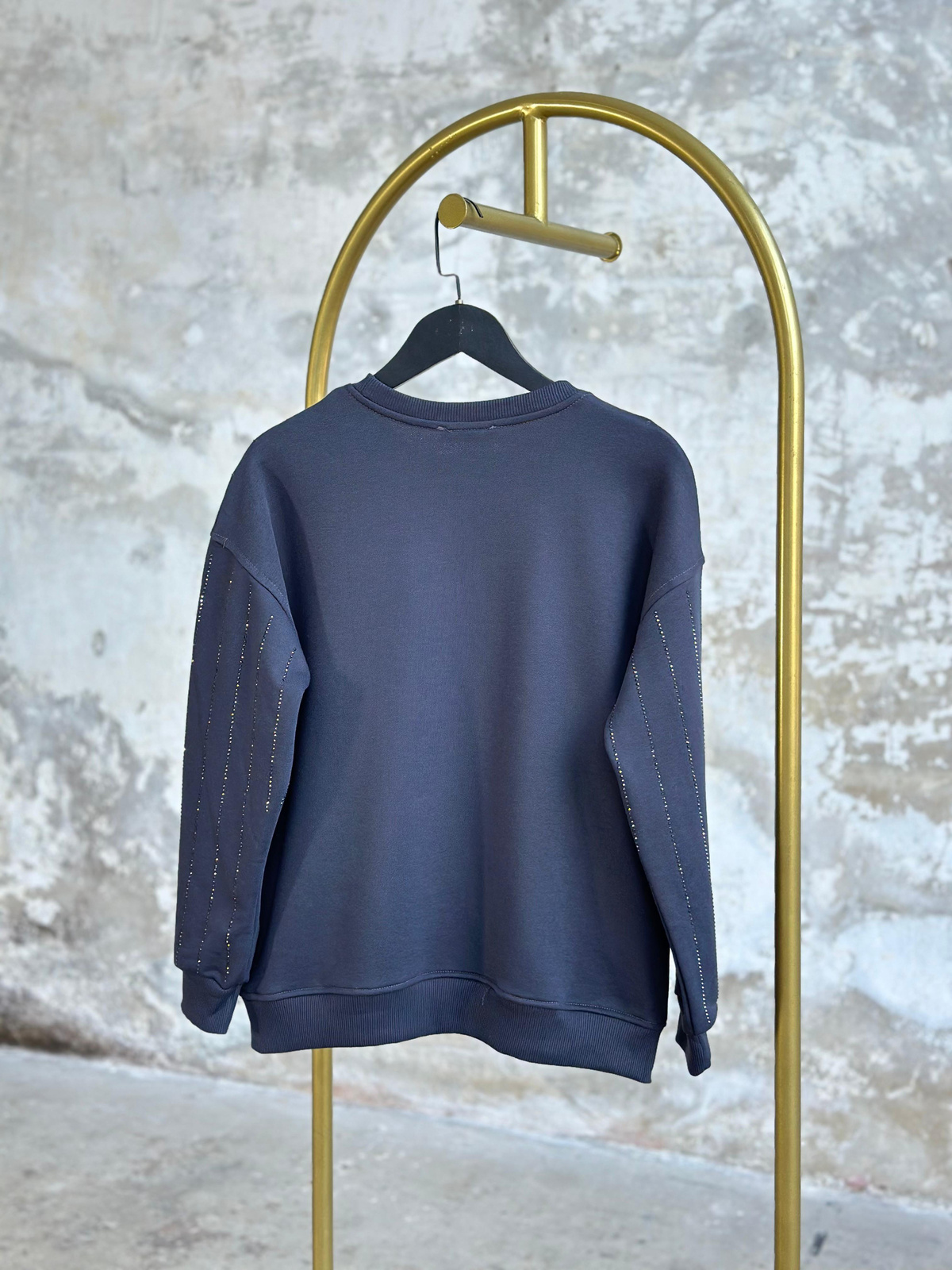 Kristal Sıra Taş İşçilikli Sweat (Antrasit)