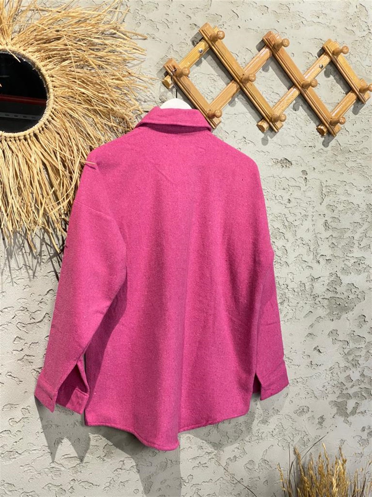 Kristal Taş İşçilikli Kaşe Gömlek (Pembe)