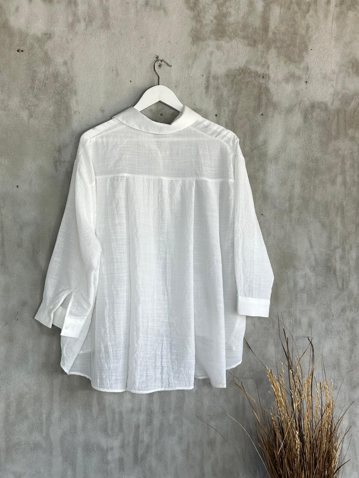 Kristal Taş İşçilikli Oversize Gömlek (Beyaz)
