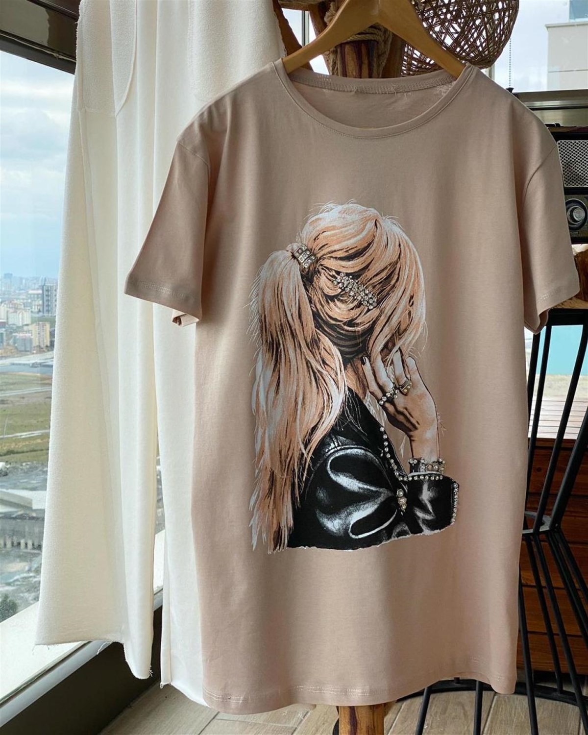 Kristal Taş İşçilikli Tunik Tshirt (BEJ)