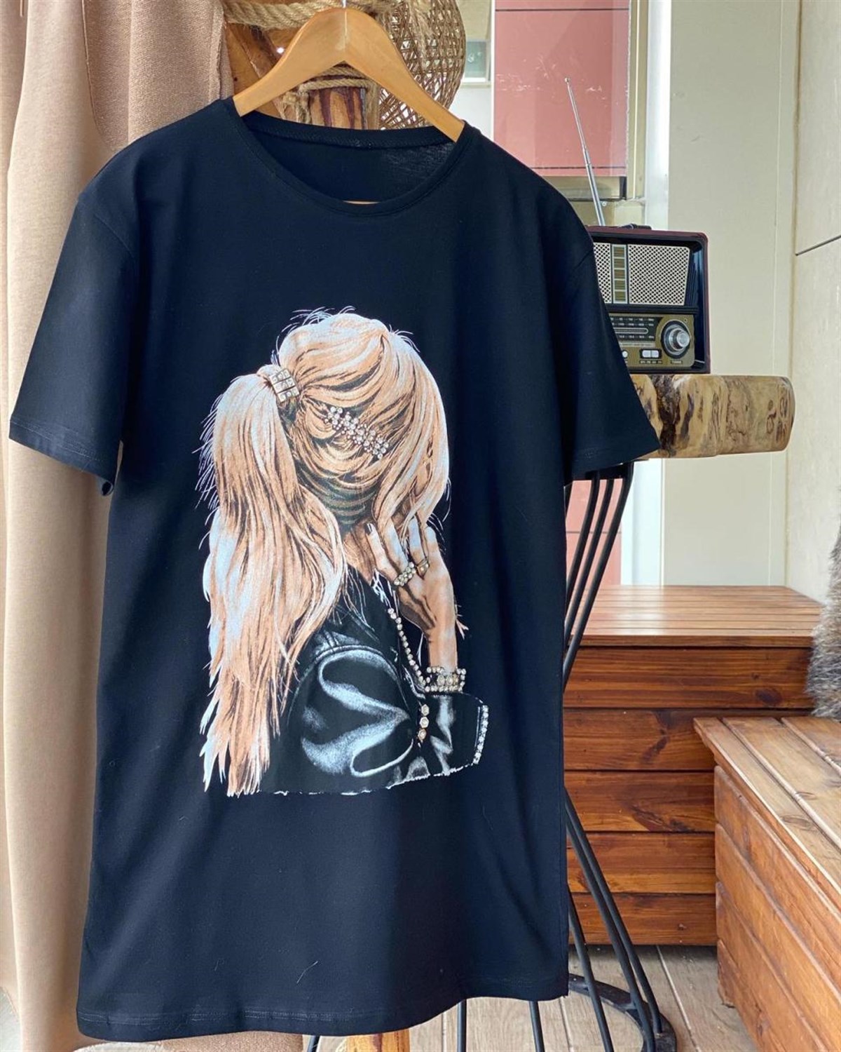 Kristal Taş İşçilikli Tunik Tshirt (SİYAH)