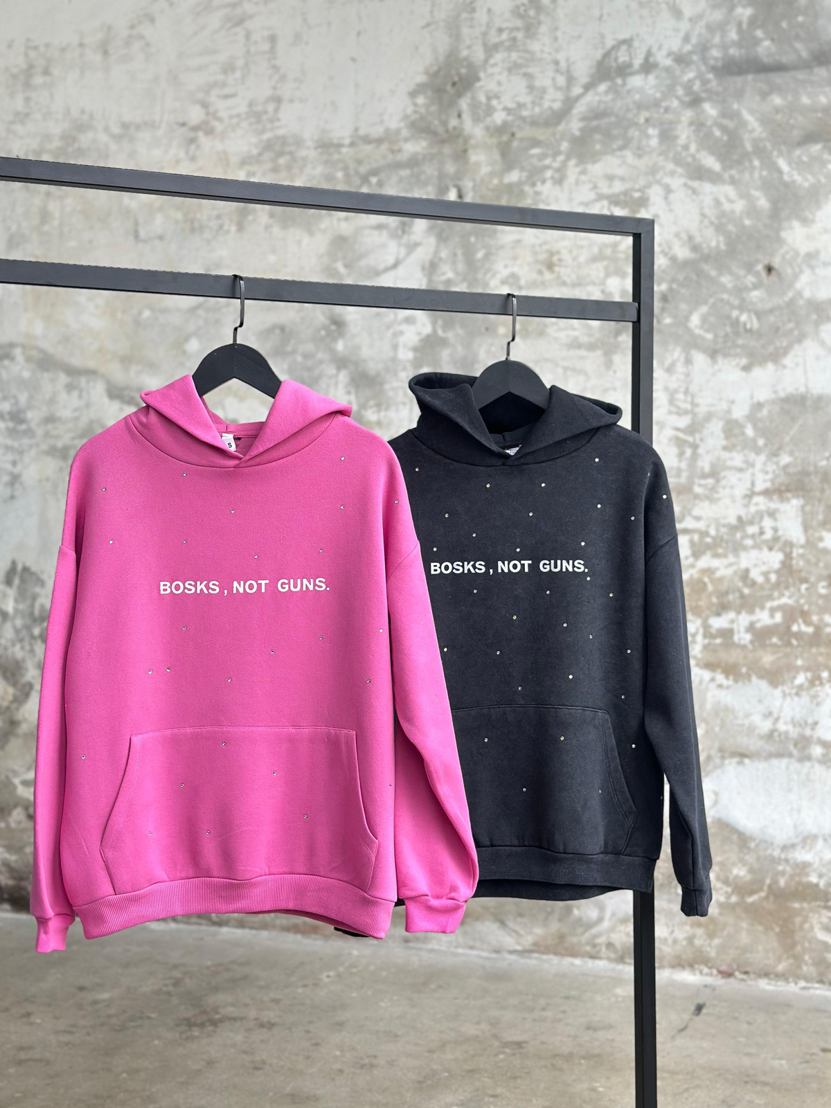 Kristal Taş İşçilikli Yazı Baskılı Sweat (Pembe)