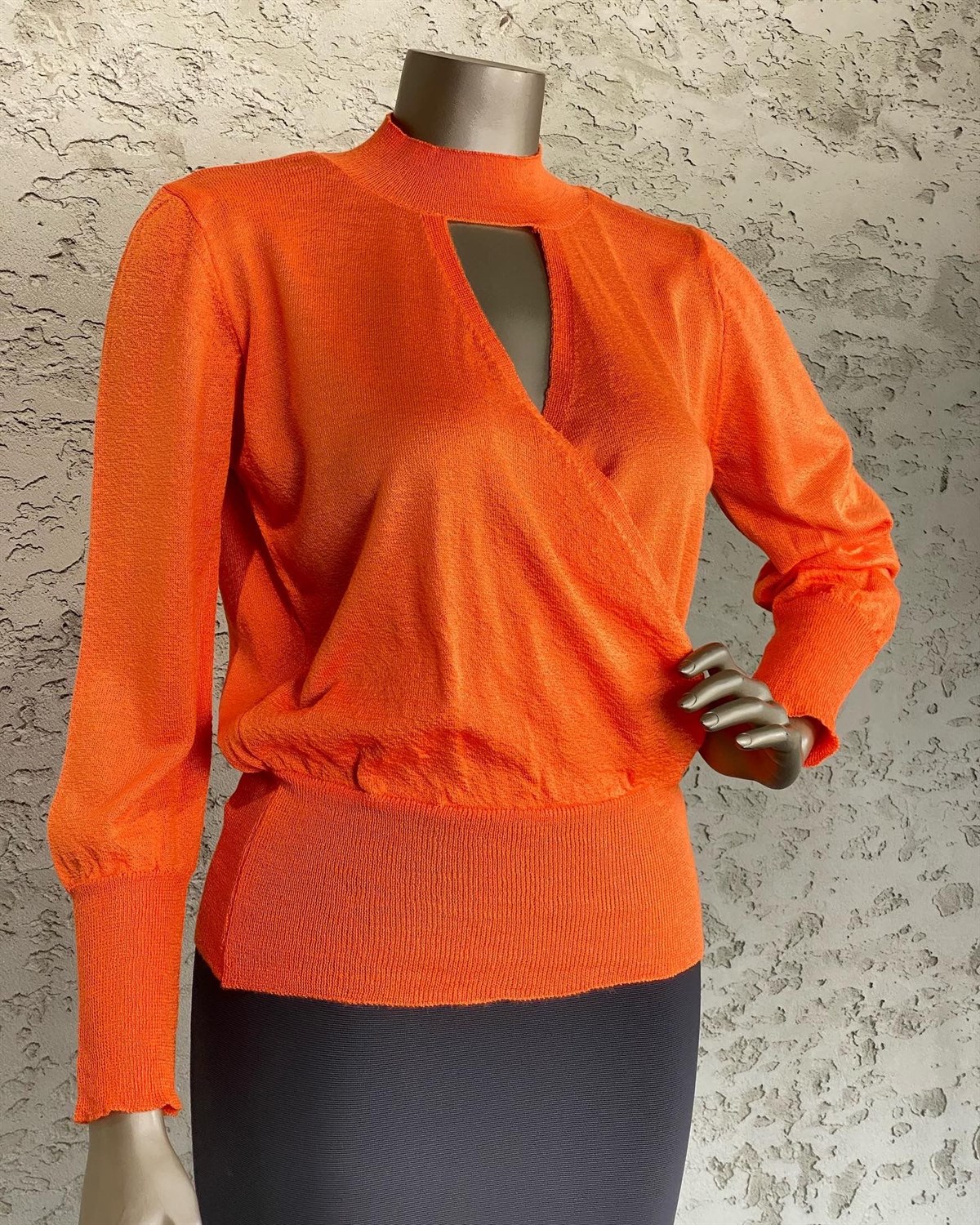 Kruvaze Yaka Triko Kazak (Oranj)