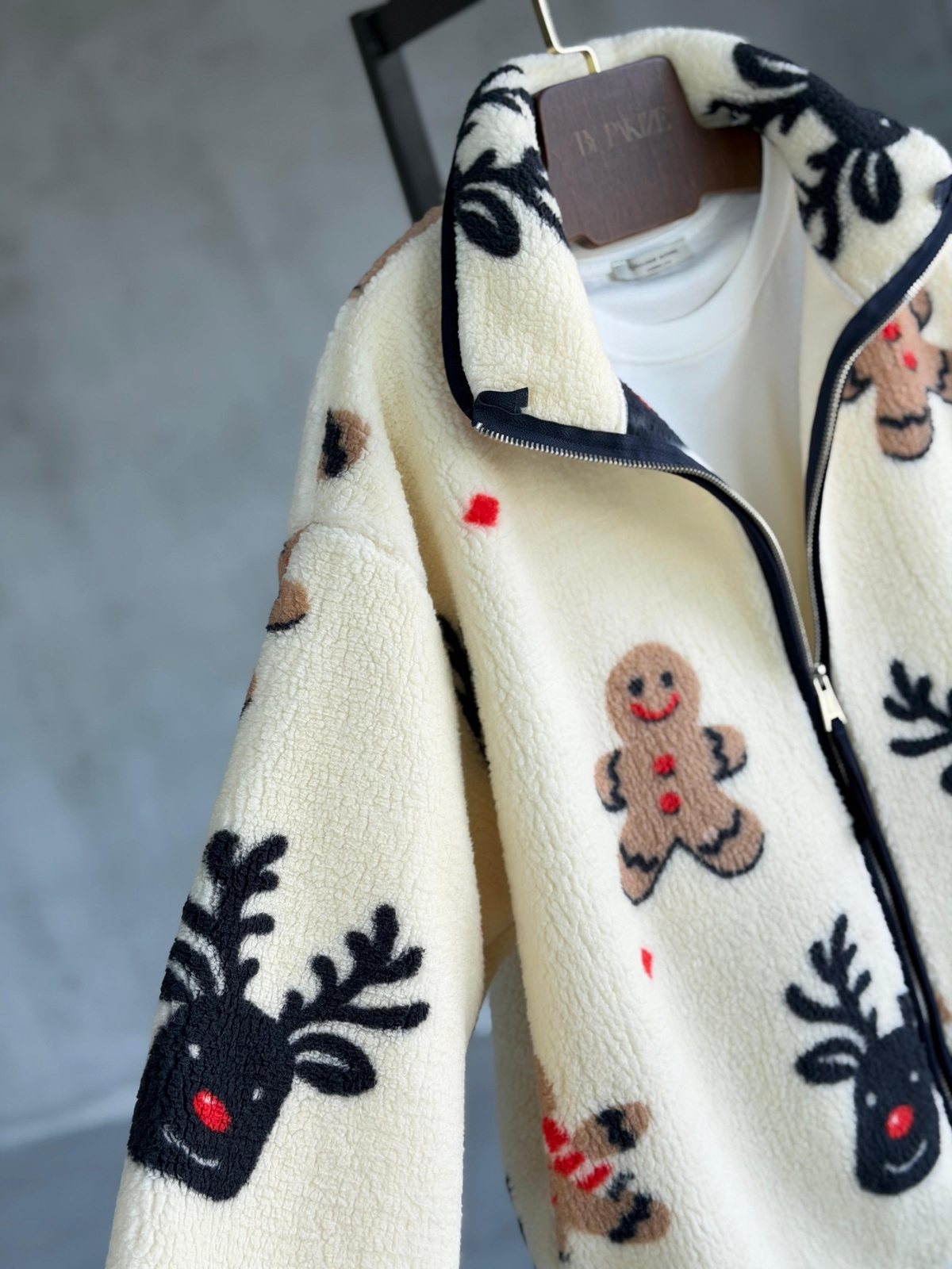 Kurabiye Desen Peluş Teddy Ceket (Krem)