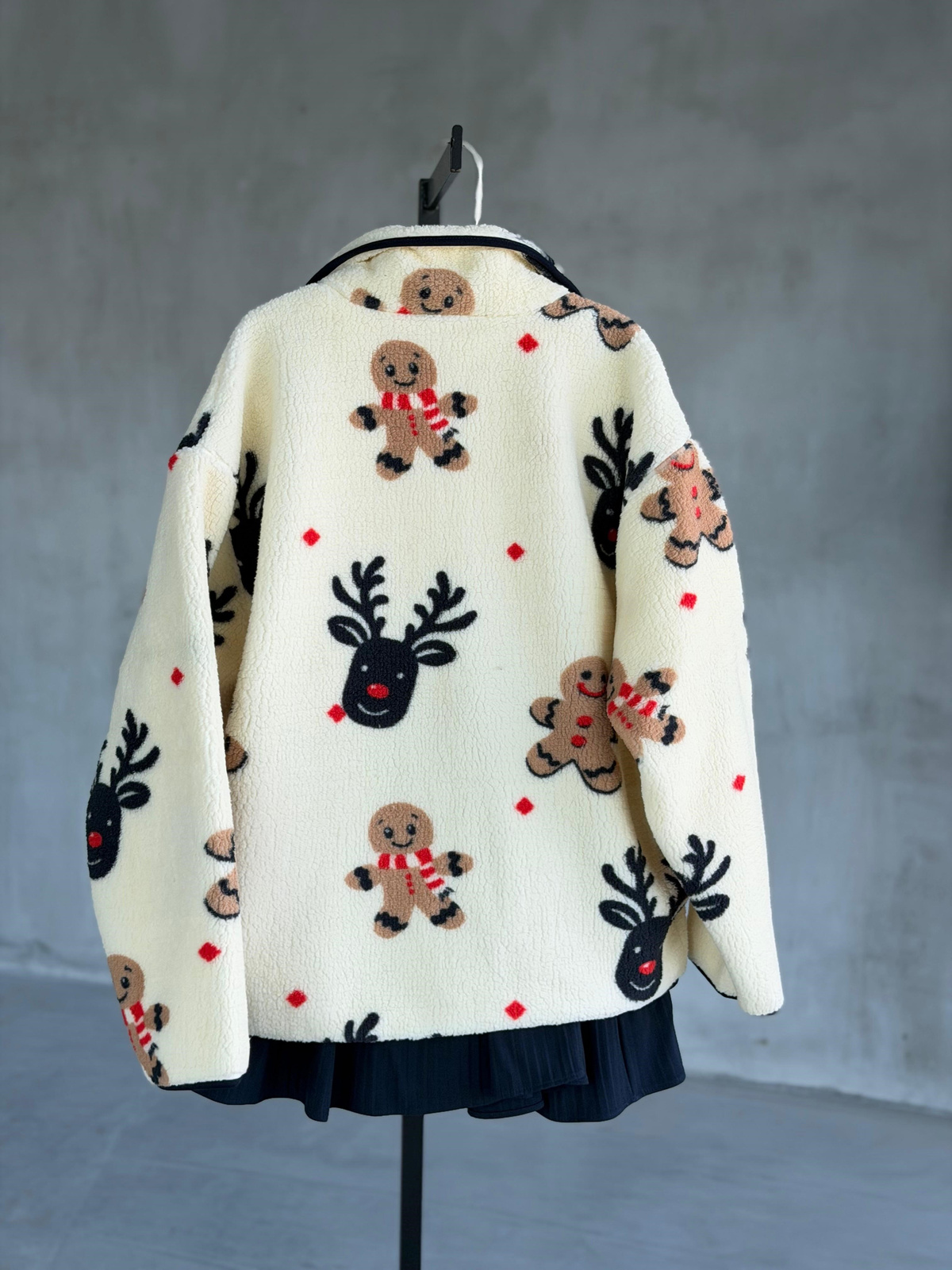 Kurabiye Desen Peluş Teddy Ceket (Krem)