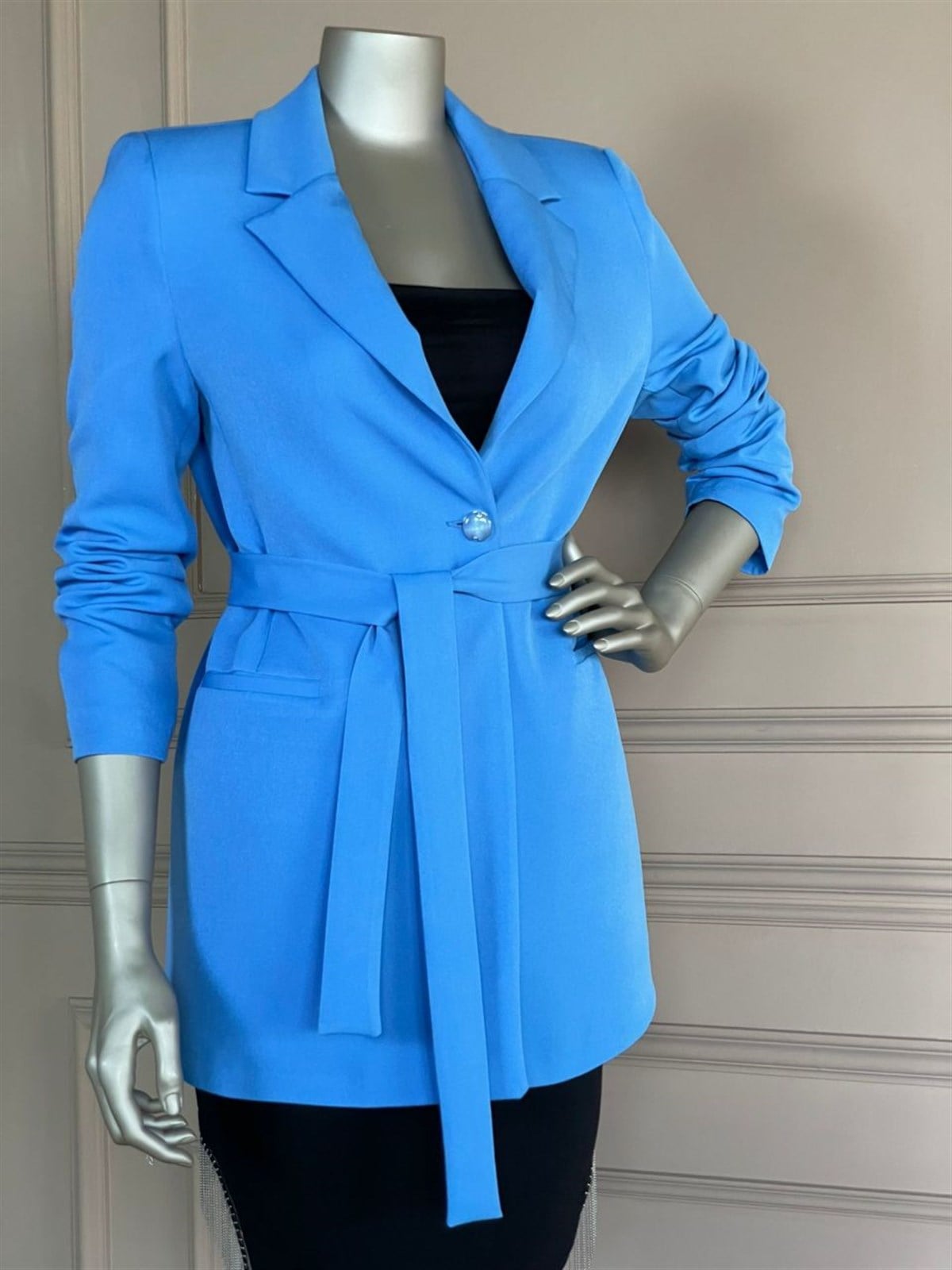 Kuşaklı Blazer Ceket (Mavi)