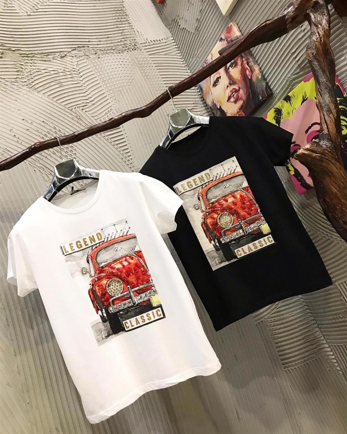 Legend Araba Özel Taş Baskılı Tshirt (SİYAH & BEYAZ)