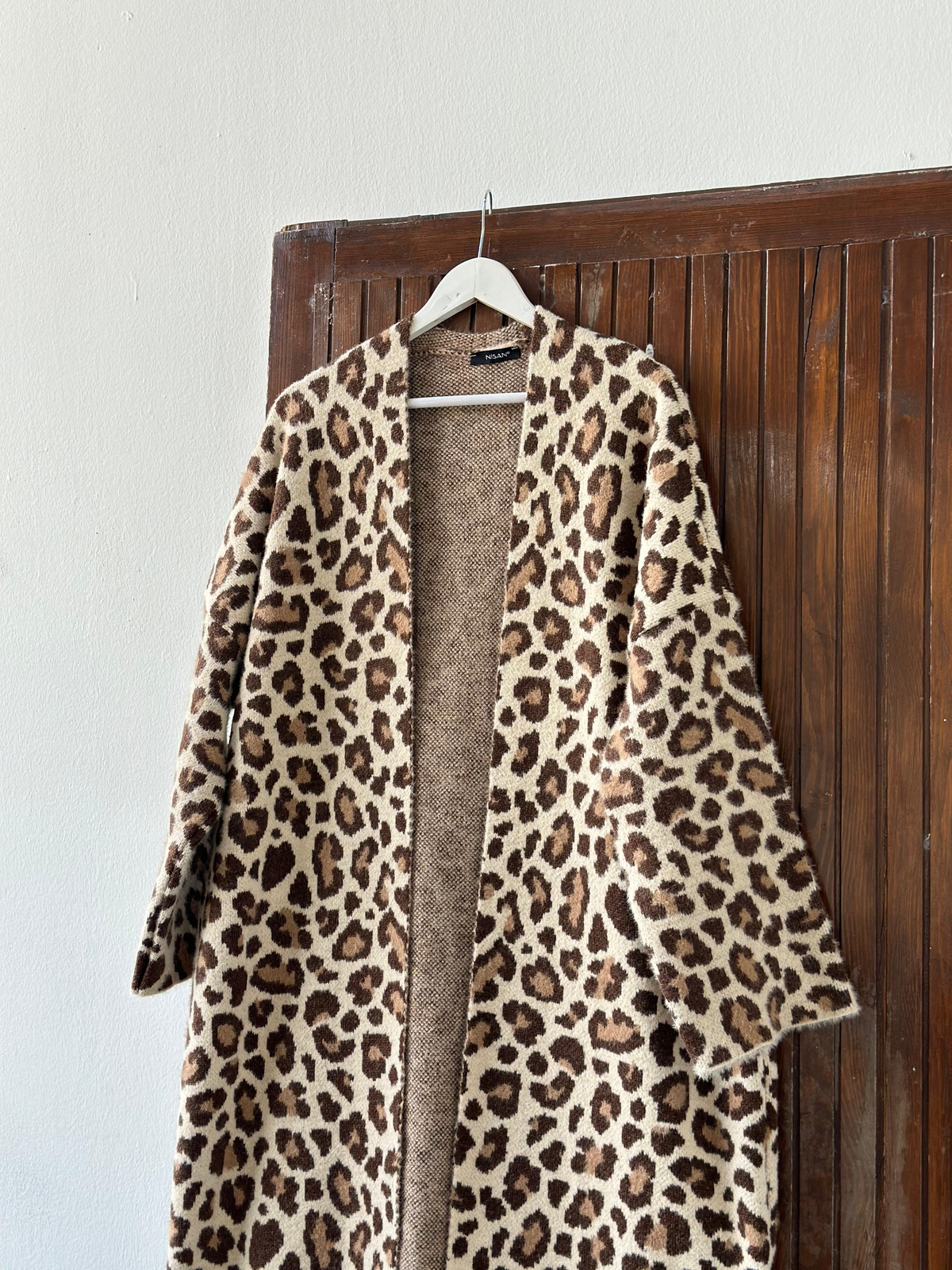 Leopar Desenli Angora Maxsi Boy Hırka (Kahve) 