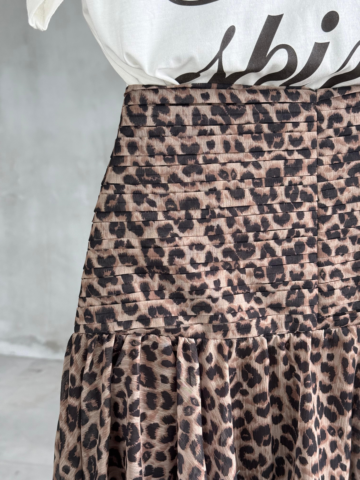 Leopar Desenli Fırfırlı Şifon Mini Şortlu Etek (Kahve)