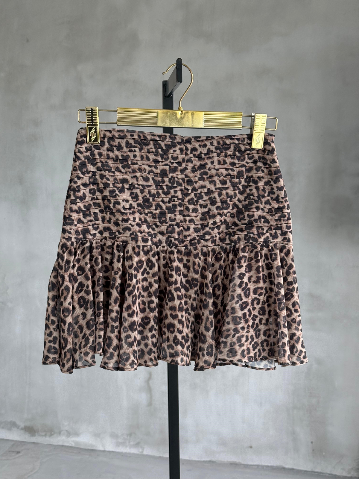 Leopar Desenli Fırfırlı Şifon Mini Şortlu Etek (Kahve)
