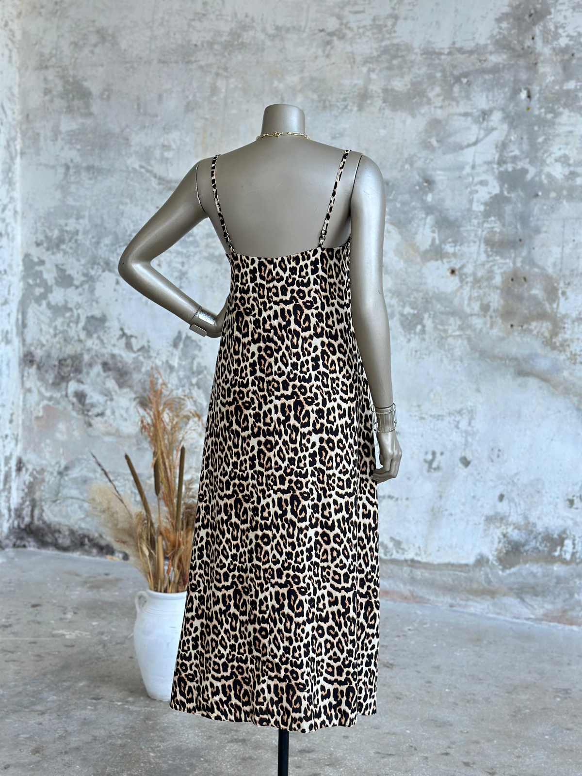Leopar Desenli Halter Yaka Elbise (Kahve)