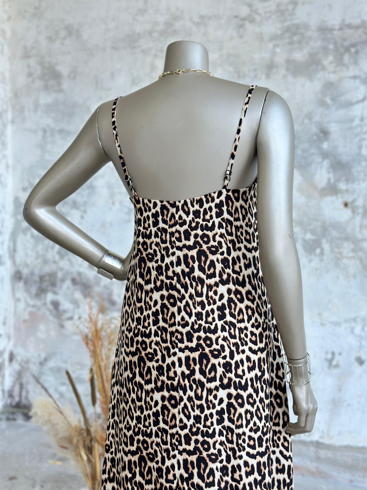 Leopar Desenli Halter Yaka Elbise (Kahve)