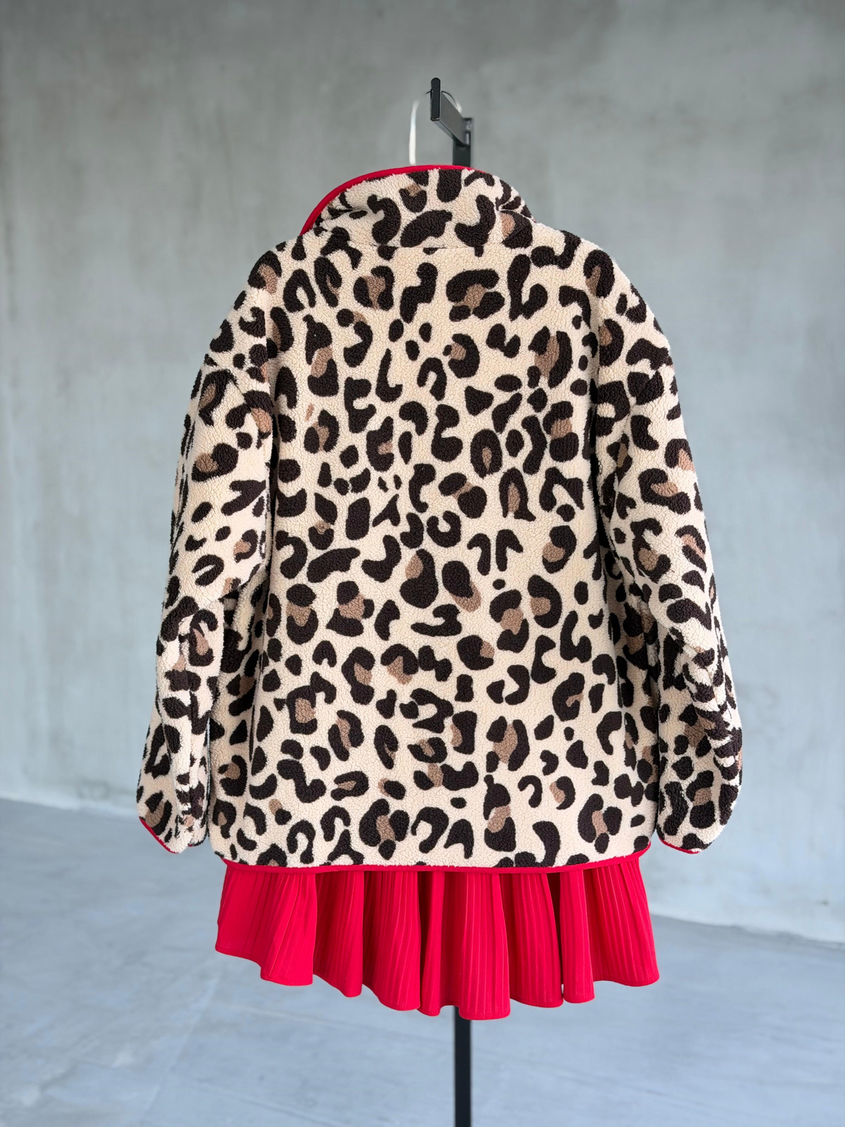 Leopar Desenli Peluş Teddy Ceket ( Kırmızı ) 