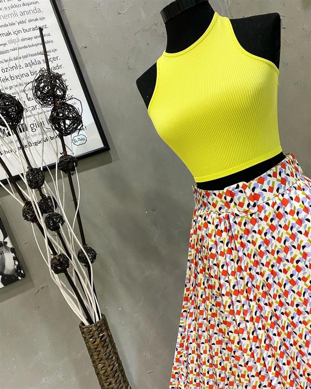 Likralı Yüzücü Croptop (SARI)