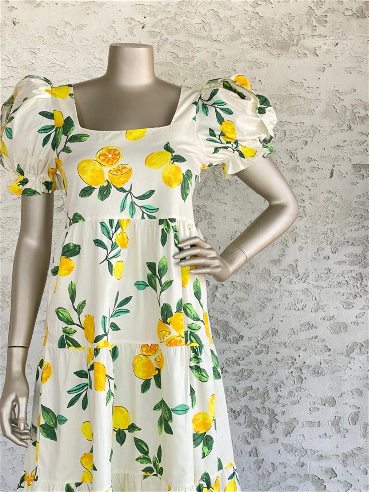 Limonlu Poplin Elbise (Krem)