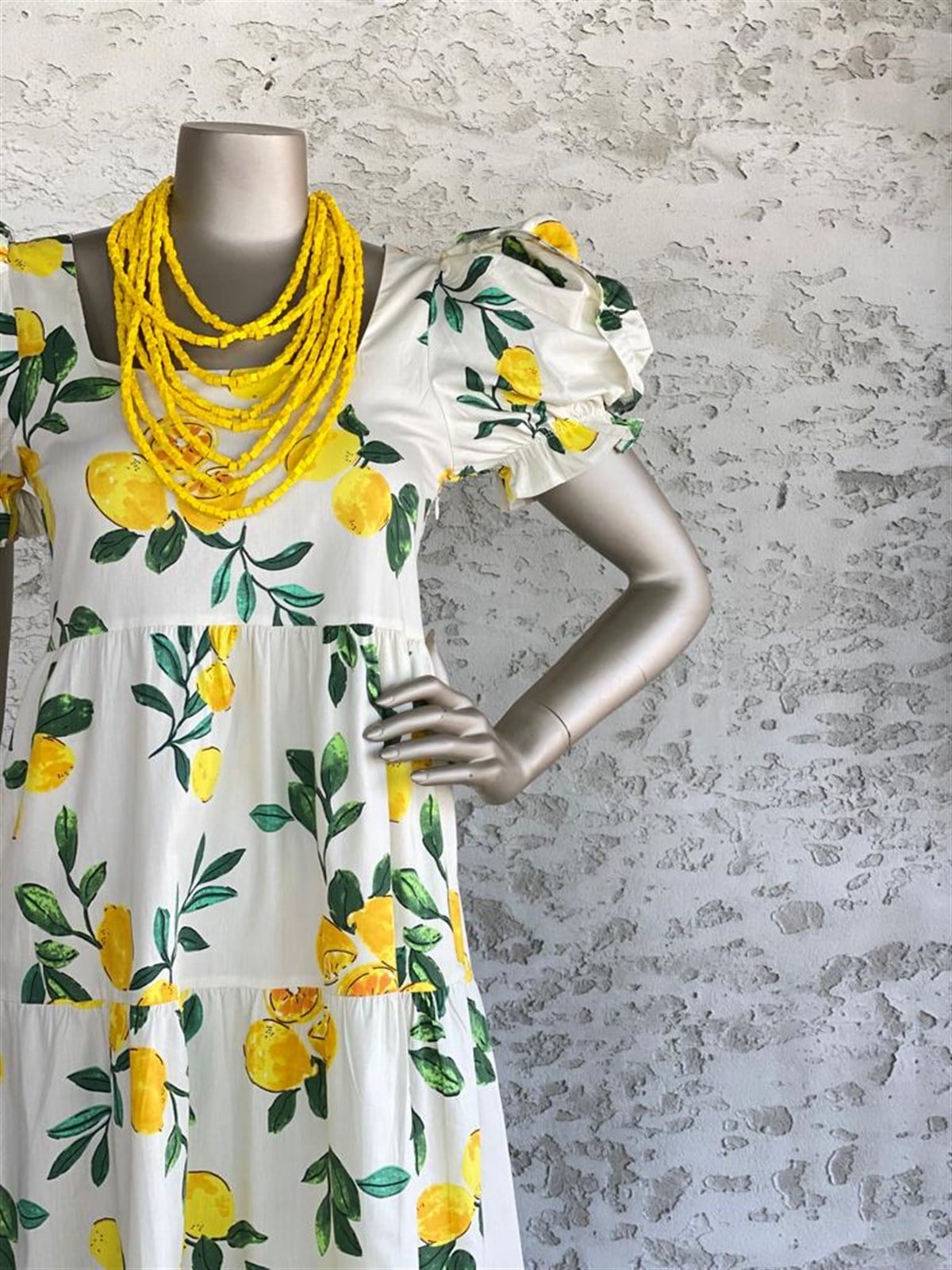 Limonlu Poplin Elbise (Krem)