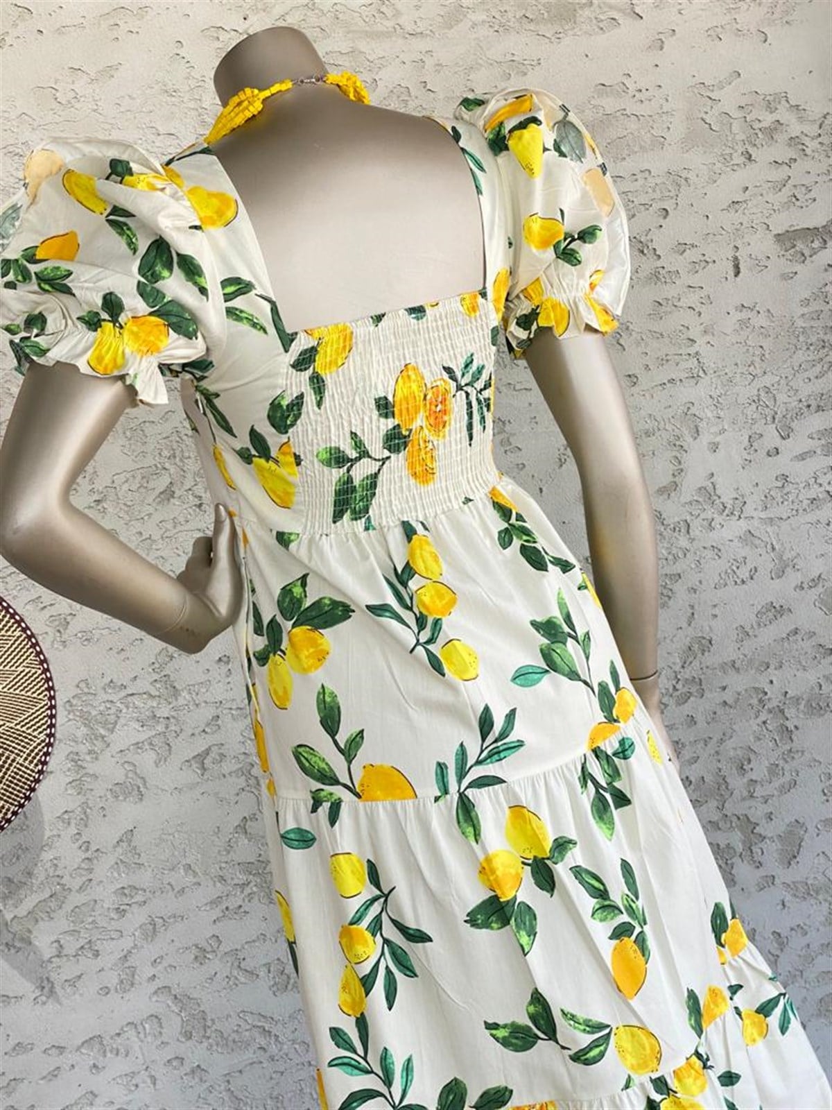 Limonlu Poplin Elbise (Krem)