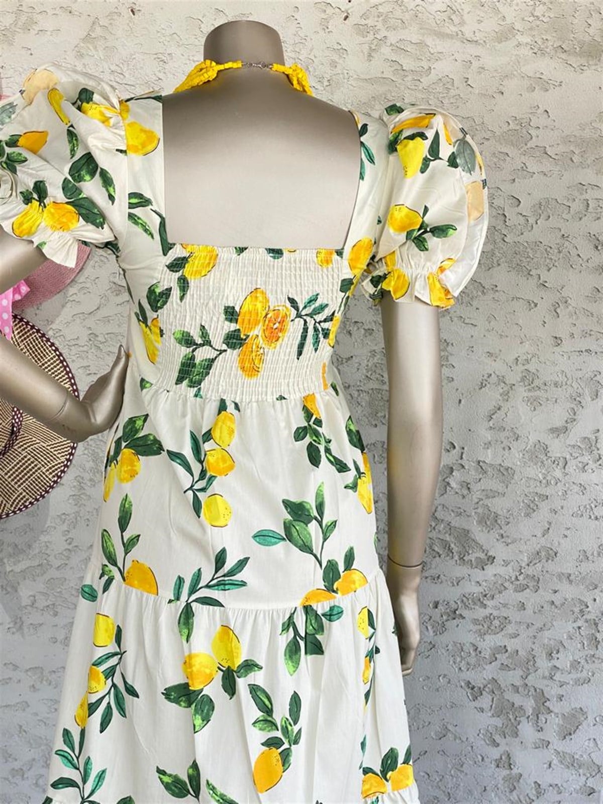 Limonlu Poplin Elbise (Krem)