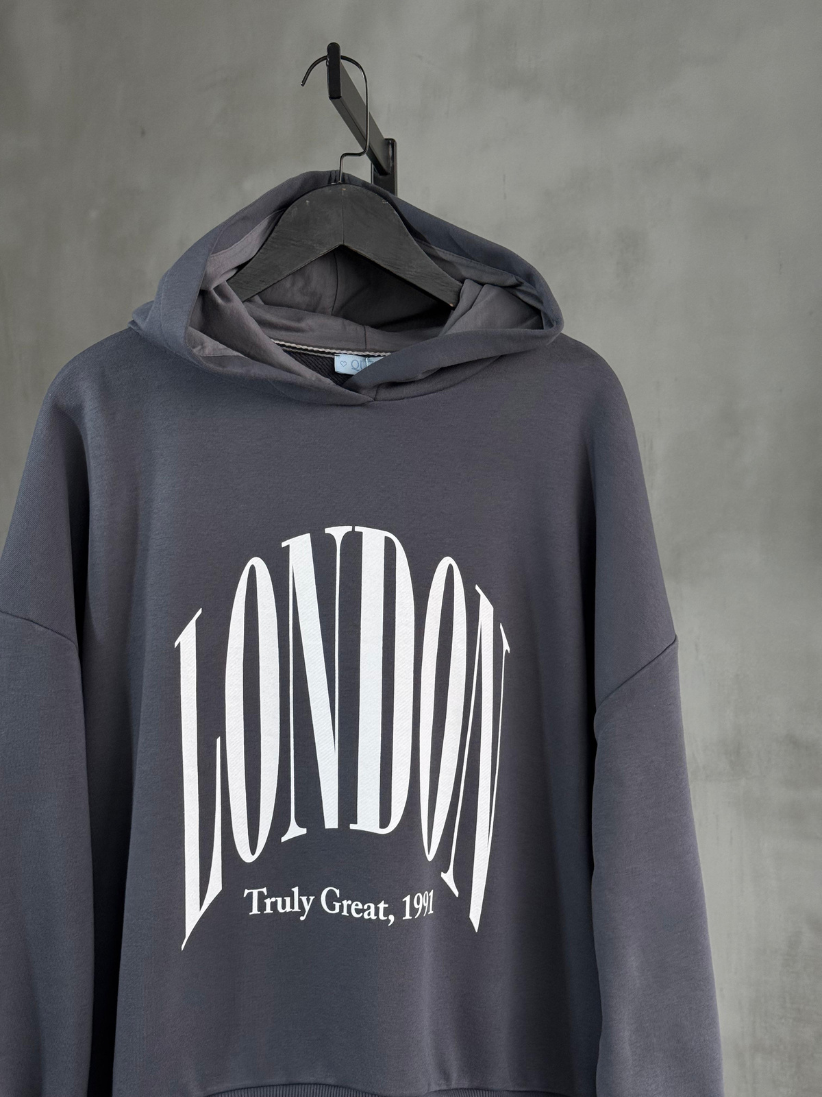 London Yazı Baskılı Tişört Detaylı Sweat (Füme)
